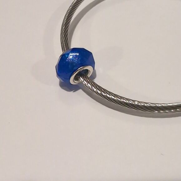 Silver Glittery Blue Faceted Charm for Pandora Style Bracelet - Picture 3 of 4